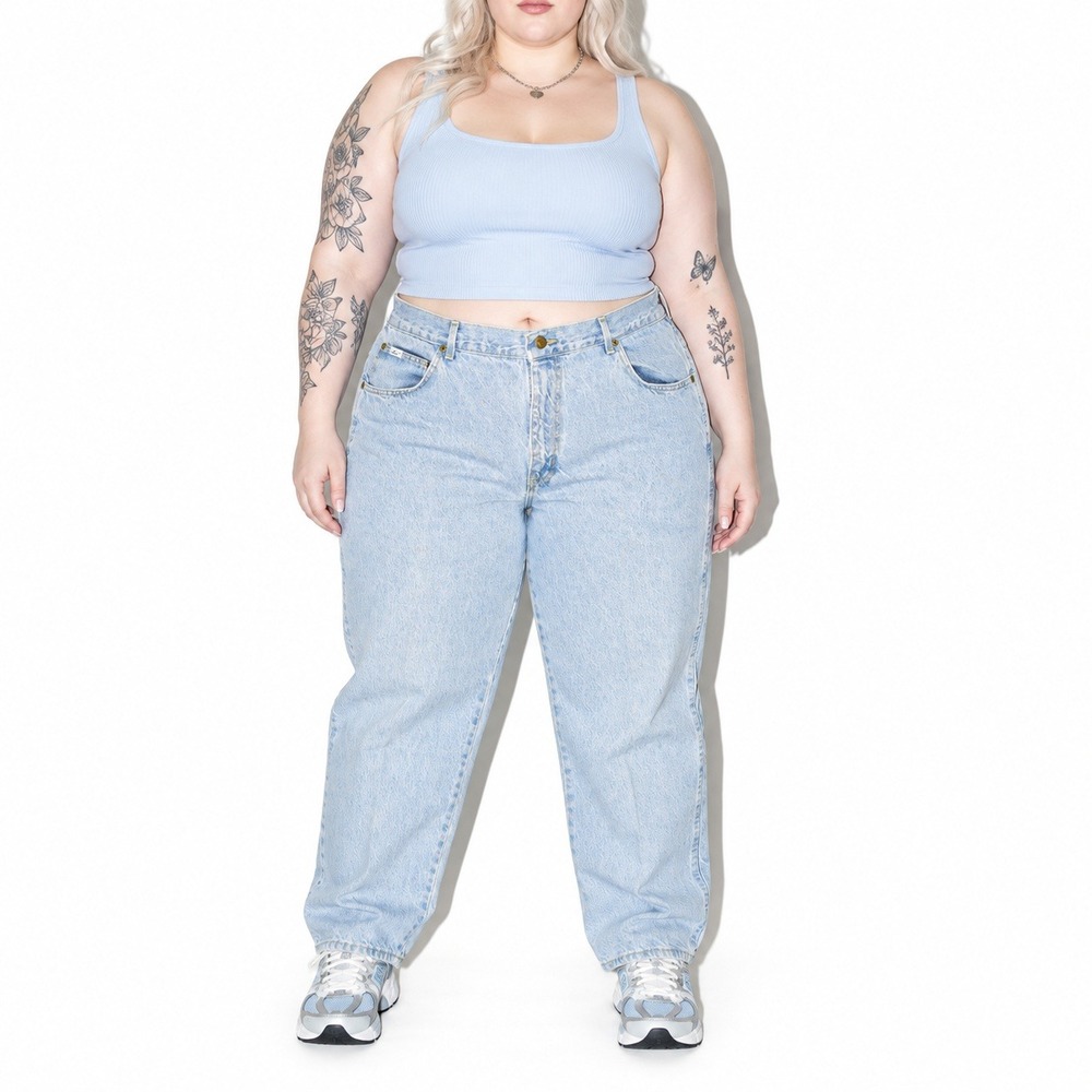 90s Vintage Chic Denim Jeans Women 18W Blue Light Wash High Waist Tapered USA